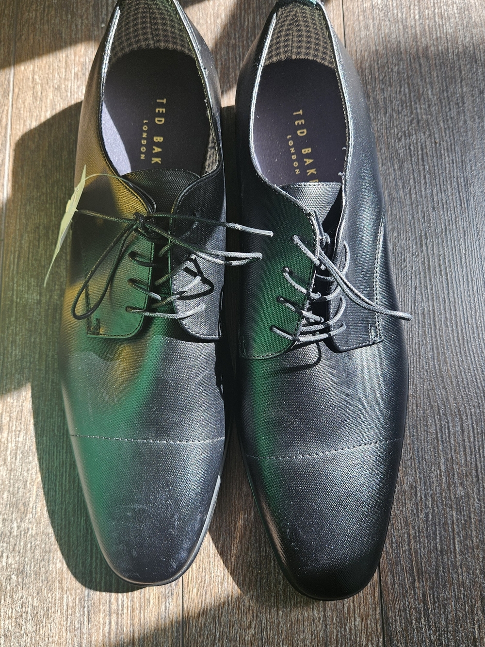 Ted Baker Black Leather Derby Shoes with Subtle Cap Toe
